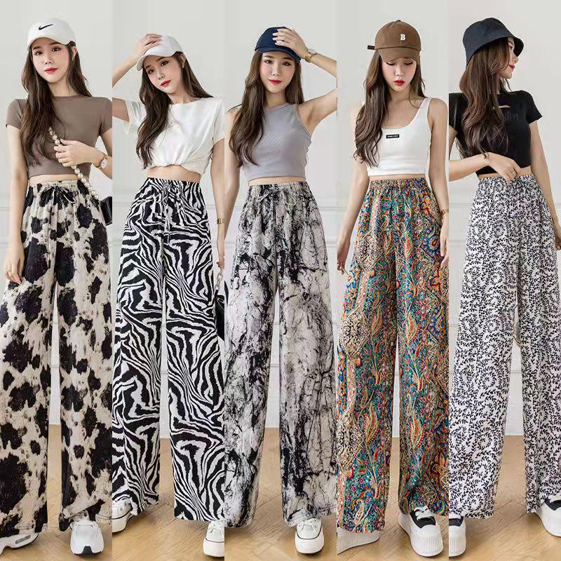 Women's Summer Ink Wash Tie-Dye Wide-Leg Ice Silk Pants