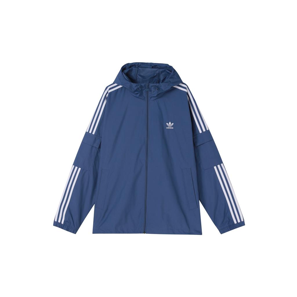 Adidas Originální Trefoil 3-pruhy Tkaná sportovní bunda s kapucí Pánské bundy Modrá GN3469