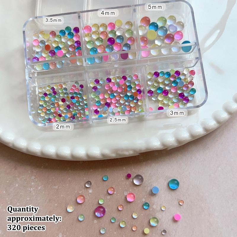 Colorful Mermaid Bubble Bead Half Round Flat Bottom Shiny Aurora Size Mixed Candy Color Nail Art Accessories Decoration Manicure