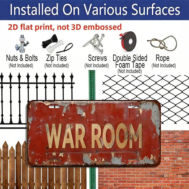 2D Flat, 1pc "WAR ROOM" 12''x6'' Aluminum Sign, Vintage Industrial Style Wall Decor for Home Office, Game Room & Man Cave - Unique Gift for