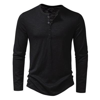 Men's Cotton Button Henley Neck Shirt Long Sleeve Casual Button Solid Color Fashion T-Shirts