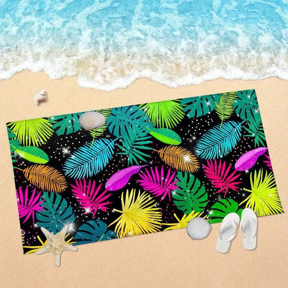 

Gradient Tropical Monstera Leaf Beach Towel Palm Leaf Summer Hawaii Coastal Print Soft Quick Dry Beach Blanket for Daily Use W30*H60(CM)