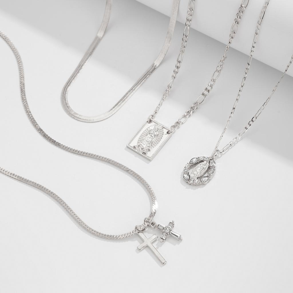 European and American Hip-hop Ins Diamond Cross Pendant Necklace Cold Style Metal Tag Snake Bone Chain Necklace