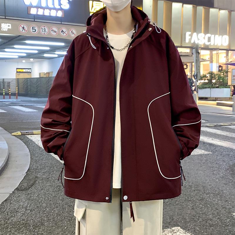 Men's Spring and Autumn New Loose Heavy Fatty Plus Fatty Plus Hooded Casual Jacket