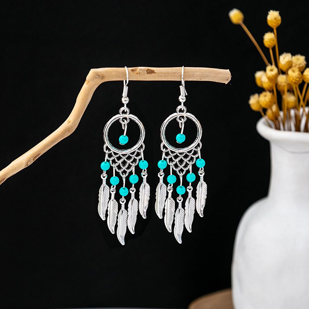 Bohemian Fringed Turquoise Earrings, Retro Minority Style Earrings, Personalized Temperament Earrings.