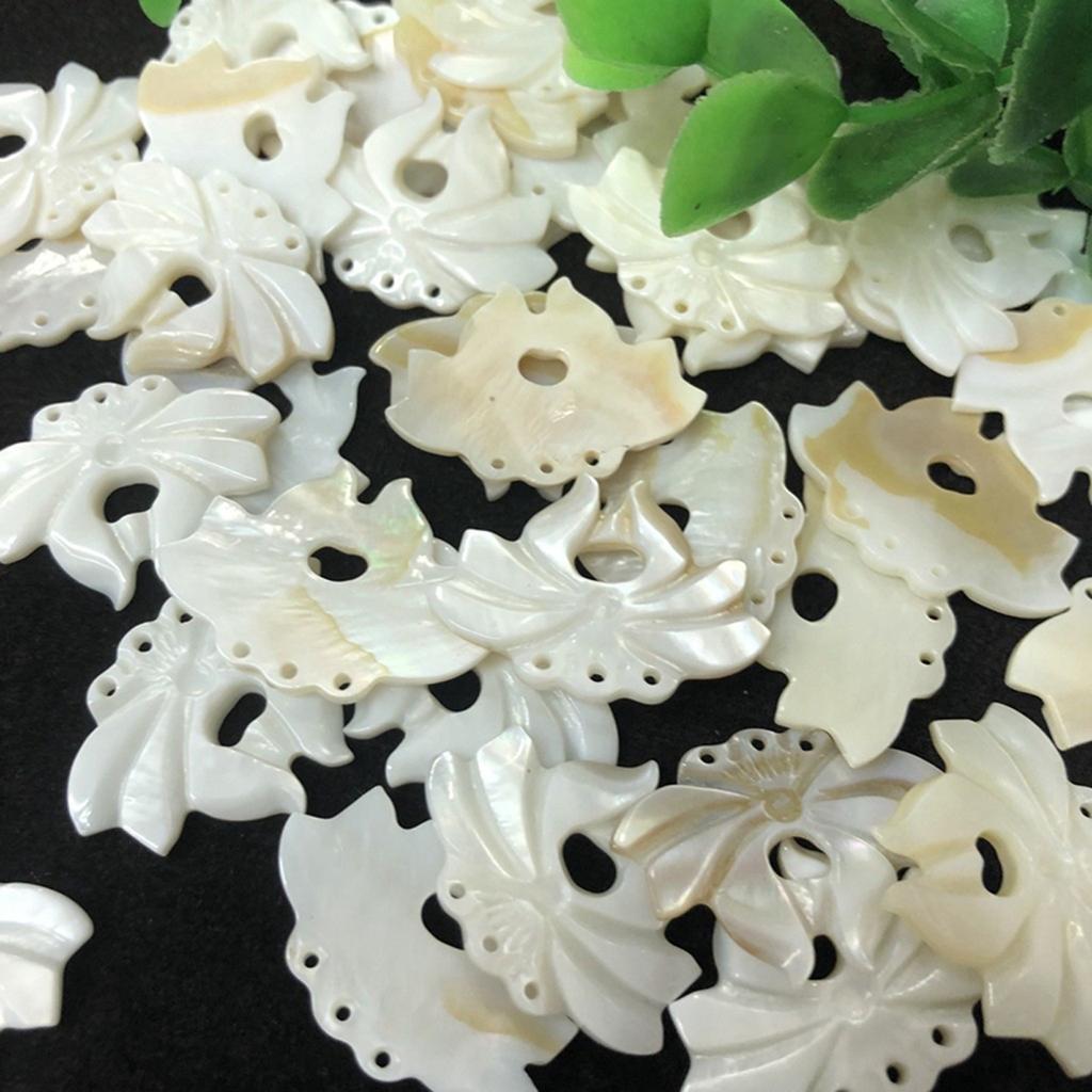 5Pcs, Women Natural Shell Loose Beads With Hole, Handmade Lotus Shape Beads for Jewelry Making DIY Necklace Brooch Accessories