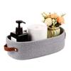Natural Cotton Rope Oval Storage Basket Featuring Sturdy Leather Handles For Home Use