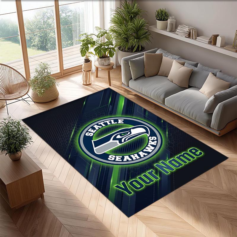 Seattle Seahawks Kristal Kadife Halı, Ev Dekorasyonu Hediye için Kişiye Özel İsim Yazılı Kaymaz Zemin Paspası