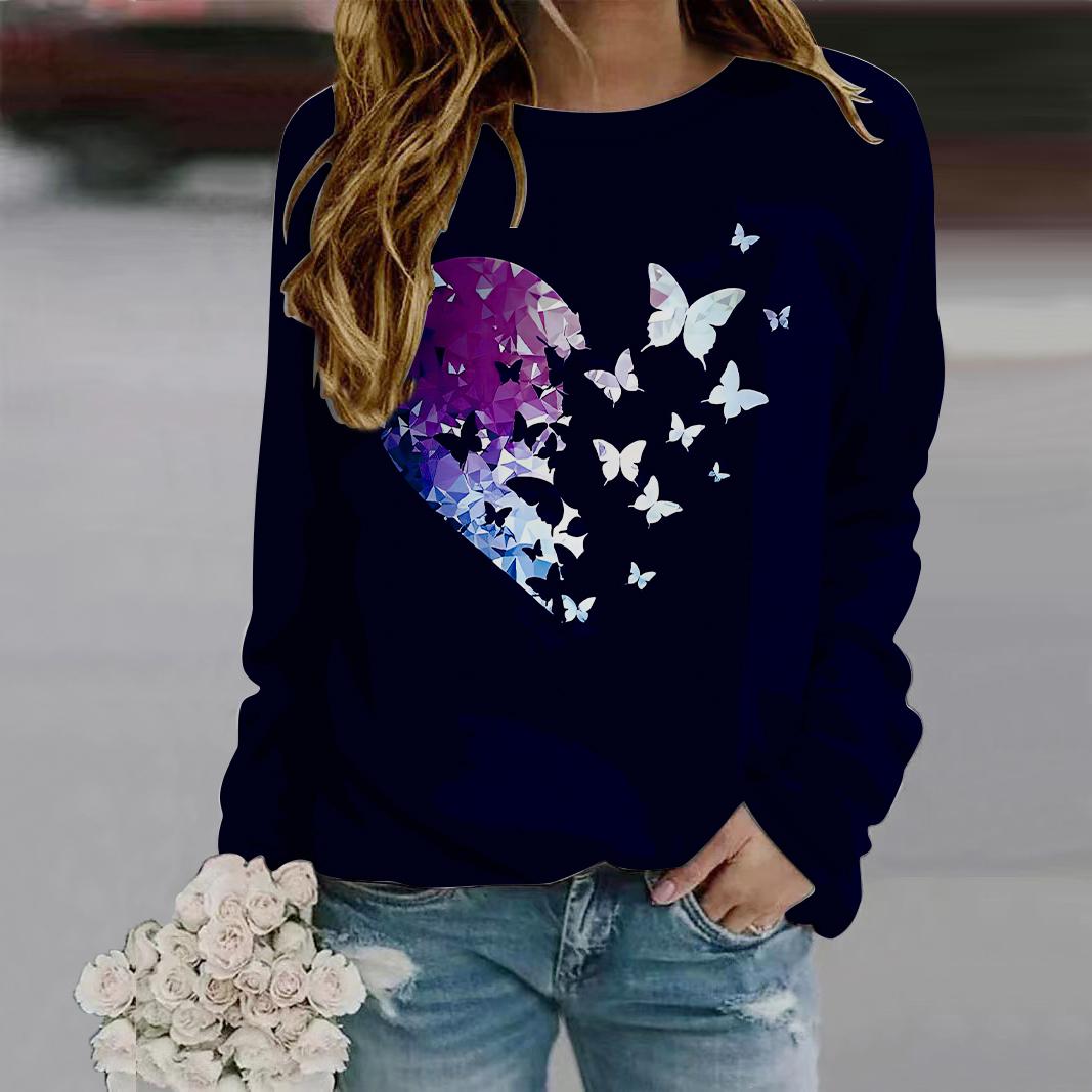 Осенняя женская модная футболка с круглым вырезом и длинным рукавом — фото 2