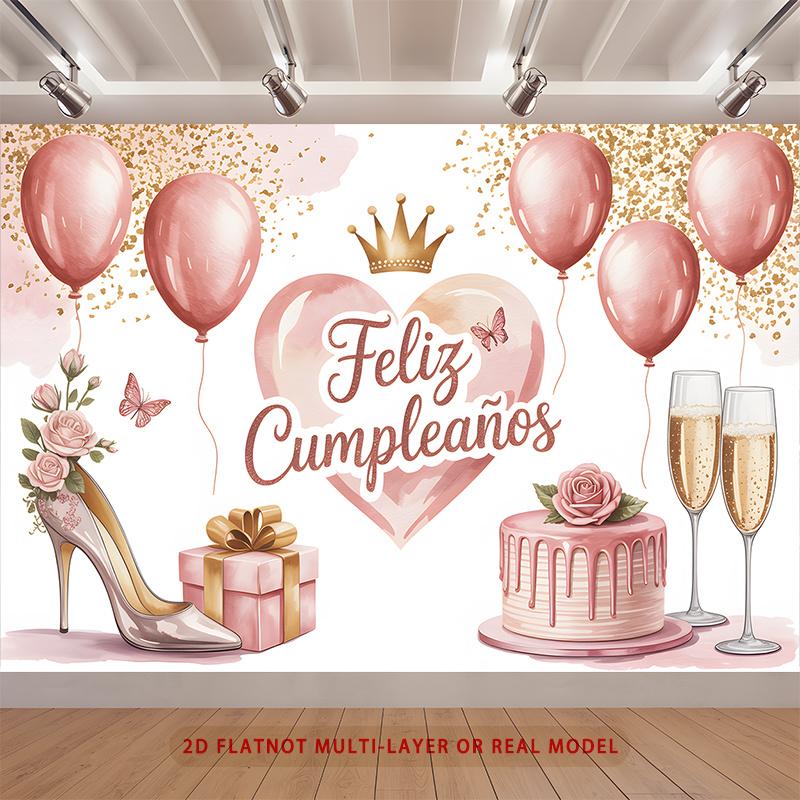Party Backdrop Birthday Rose Pink Elegant Photo Background Front Door Decor