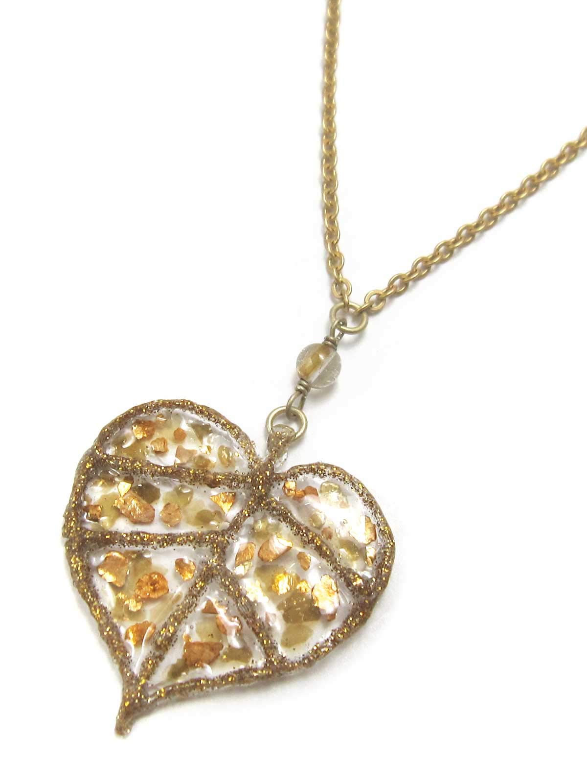 [Cherry] Rutile Quartz Autumn Colors Mosaic-Style Resin Leaf Pendant A884