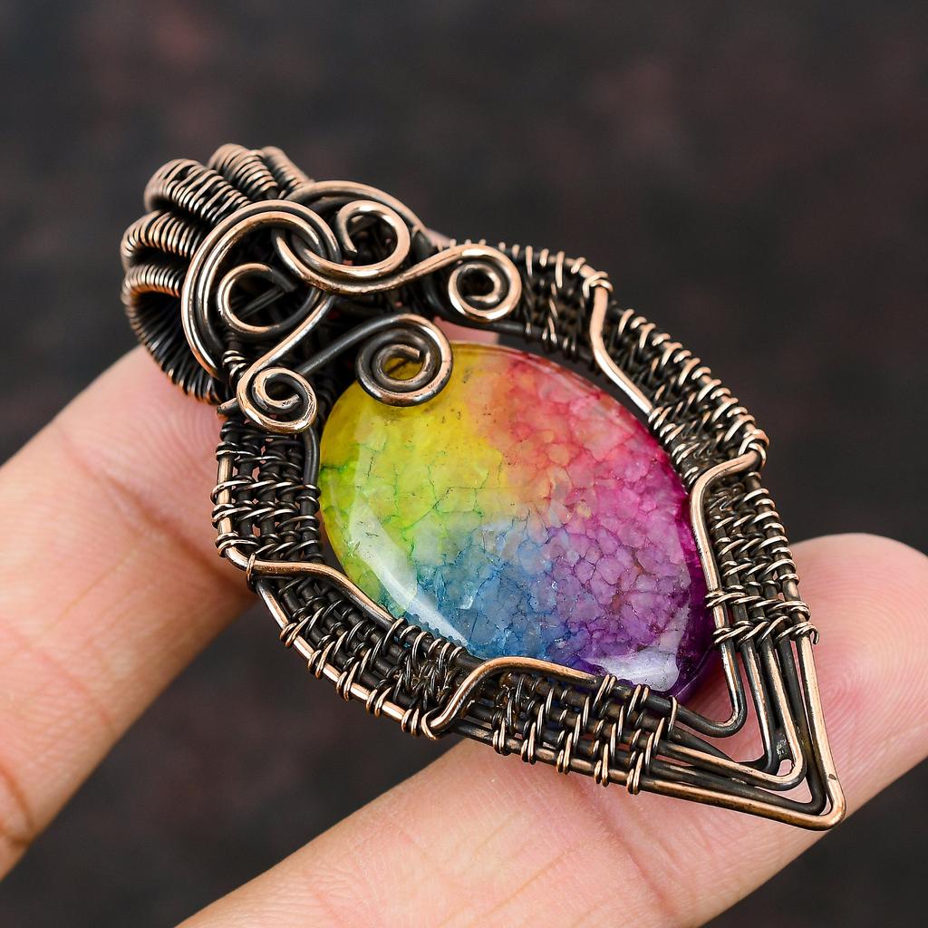 Rainbow Solar Quartz Druzy Pendant Gemstone Copper Wire Wrapped Pendant Copper Jewelry Solar Quartz Jewelry Gift Handmade Pendant For Women