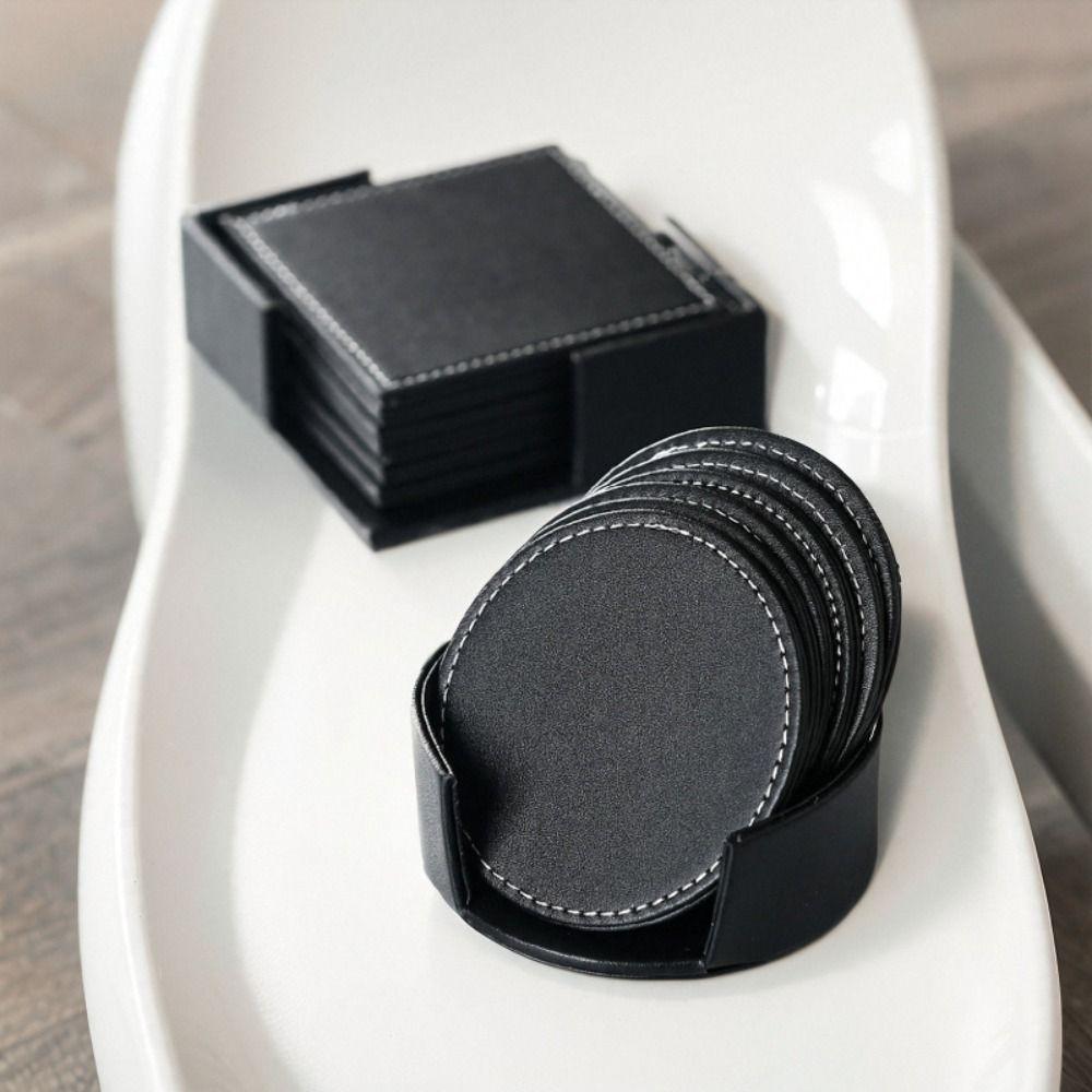 6Pcs Business Tea/Coffee Cup Pad Non-slip Insulation Mat Table Decoration Leather Coaster  Party