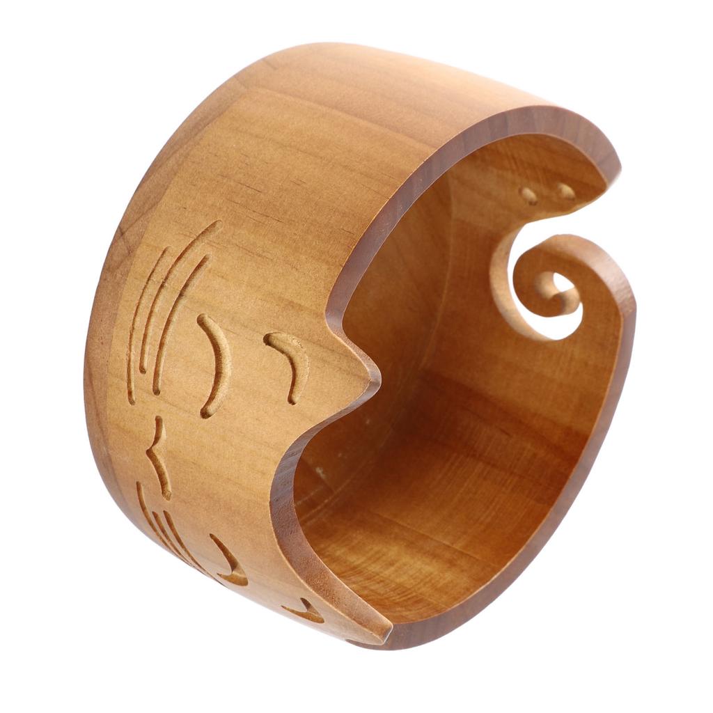 Yarn Bowl Wooden Cute Cat Shape Holder Dispenser Crochet Storage Supplies