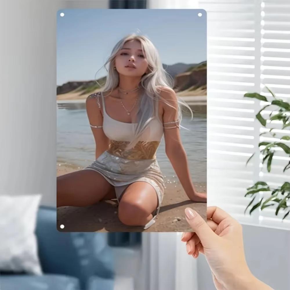 Metal Wall Art Vintage Woman White Dress Gold Accents Home Decor