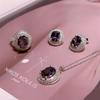 Elegant Violet Zirconia Jewelry Set: Stud Earrings, Necklace, and Ring for Women