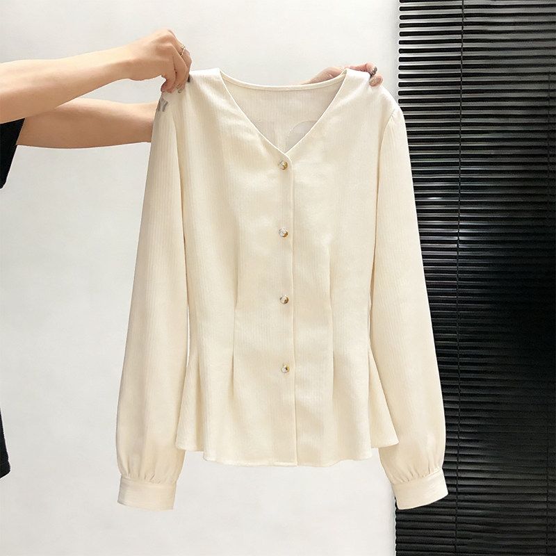 

Plus-Size Stylish Long-Sleeve V-Neck Waist-Cinching Shirt for Women, 2026 Spring New Age-Reducing Versatile Chic Top Apricot [Chic and Beautiful/Age-Reducing Outfit] L