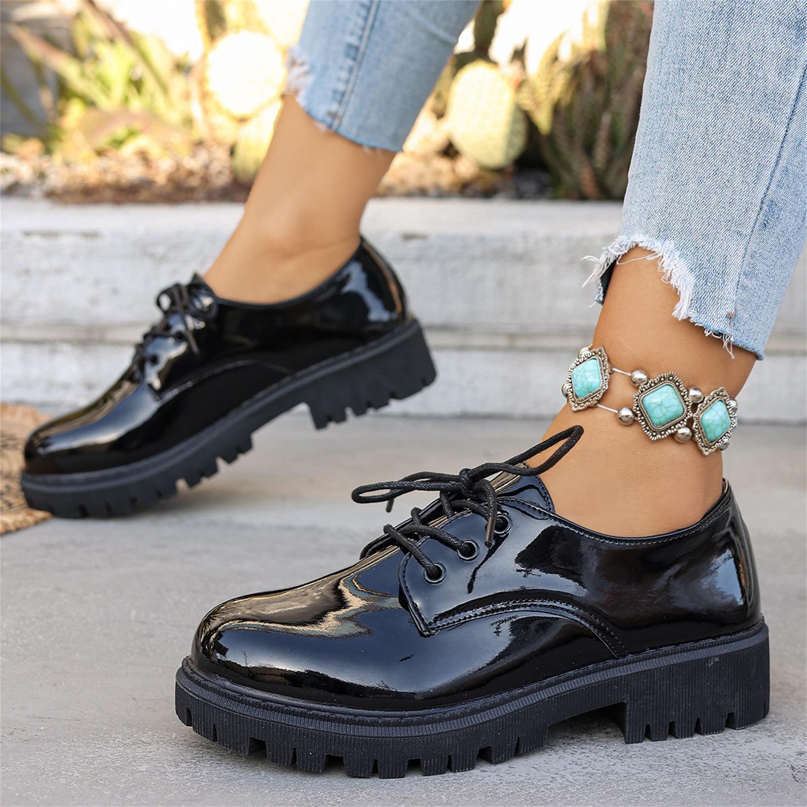 

Women s Fashionable And Comfortable Round-Toe Retro Loafers 37 чёрный