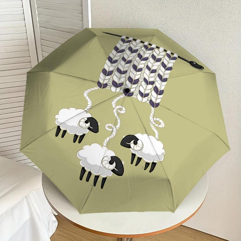 1PC knitting sheep Automatic Open/Close Umbrella with Windproof, 8-Rib Sturdy Canopy, Durable Ribs, Fashionable Design, Outdoor Accessory, Fun Prin, H
