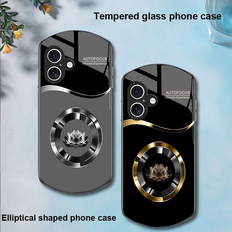 Kreis Lotus Weiß Für Apple IPhone 16 11 13 15 14 Pro Max 12 Mini 7 8 Plus XR X XS Elliptisch Geformte Hülle aus Gehärtetem Glas