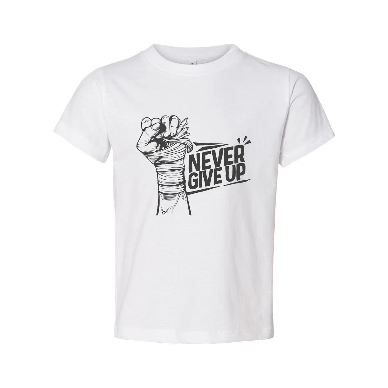

Never Give Up Fist Graphic Unisex T Shirt On White Cotton Short Sleeve Tee For E 3XL