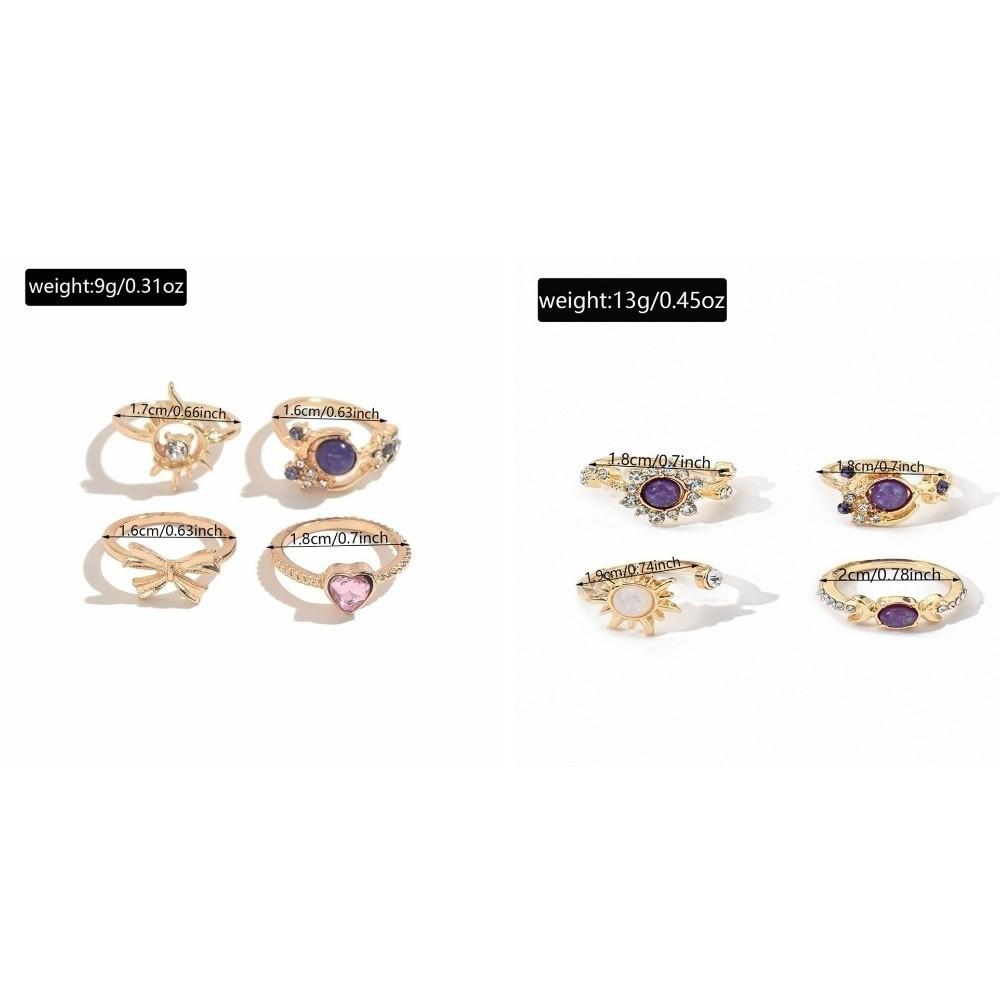 Shiny Sun Moon Ring Set Vintage Gold Tone Adjustable Finger Jewelry Retro Stackable Rings  Teenager
