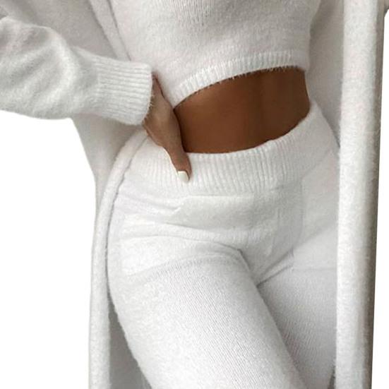 1 Set Damen-Outfit, U-Ausschnitt, bauchfreies Top, lange Ärmel, vorne offen, Mantel und Hose, Outfit für den Alltag