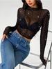 Spring and Summer Women's Small Standing Collar Long-sleeved Mesh Transparent Sequins Decorated T-shirt Tops for Women Versatile Fashion Shirt