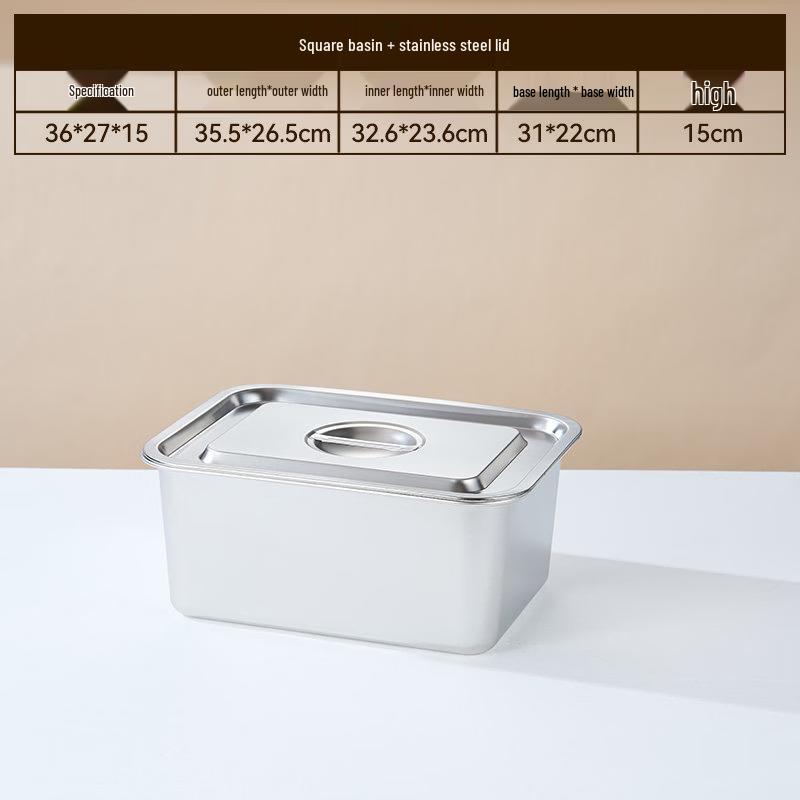 Food-Grade Stainless Steel Rectangular Storage Pan with Lid