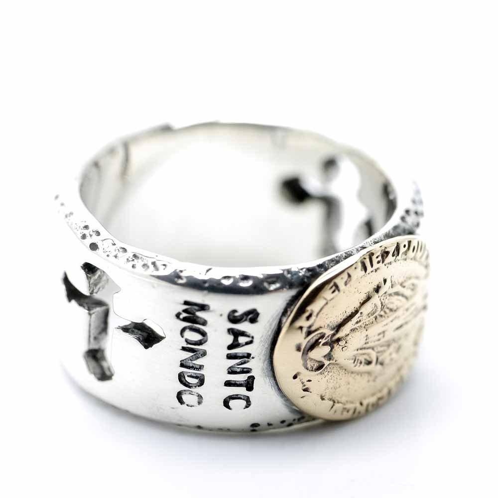 [Silver One] Miraculous Medal Flat Cutout Cross Maria Sterling Silver 925 Ring Men's [Size 19] Christian Miraculous Medal Ring