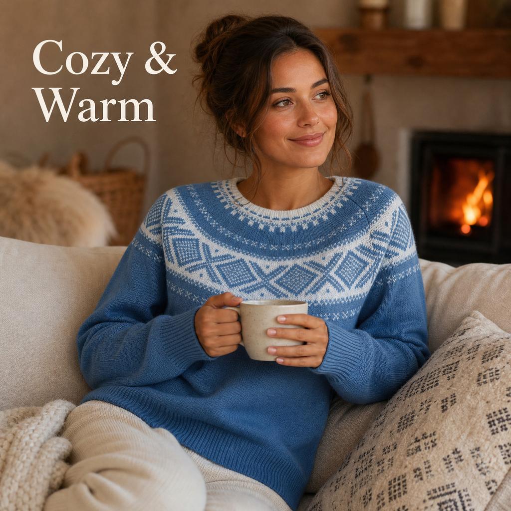 Women S Vintage Fair Isle Knit Sweater Loose Fit Round Neck For Autumn Winter