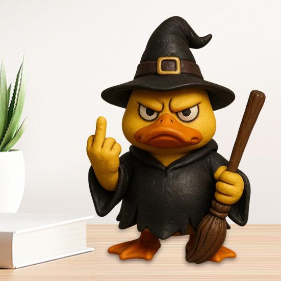 

Фігурка качки-чарівника з полімерної смоли, качки з середнім пальцем, настільна центральна прикраса, колекційна прикраса на Хелловін для домашнього декору B