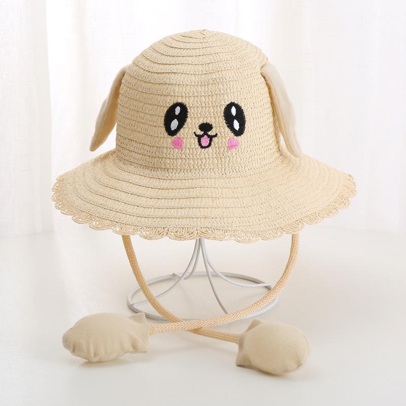 Hat with moving ears will light up Children's sunshade Straw hat Women's summer sun protection Cute rabbit hat Outdoor scenic spot