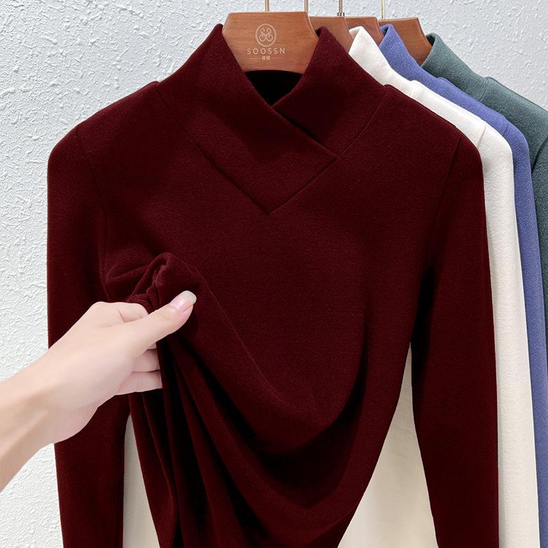 

Autumn and winter new cross-neck German velvet bottoming shirt women s inner shirt double-sided velvet thickened thermal top S