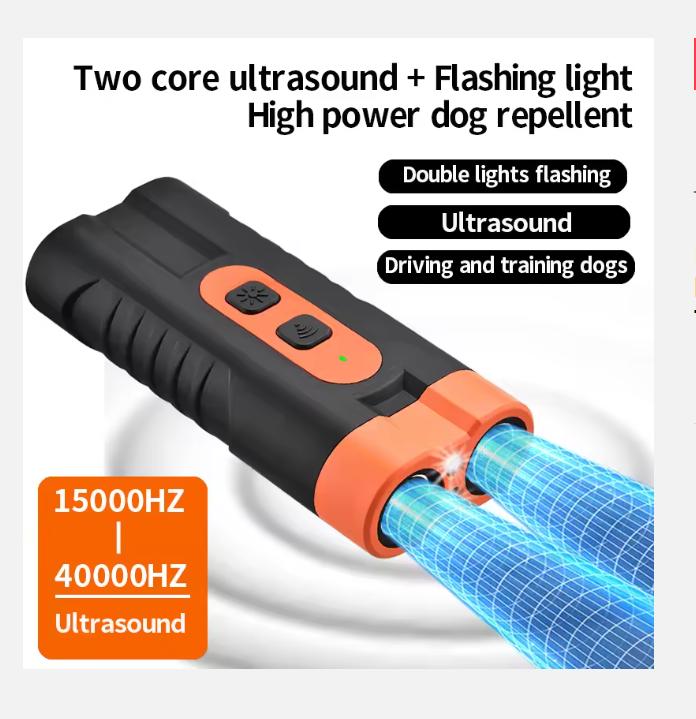 

2025 Двойной ультразвуковой отпугиватель собак USB-устройство для дрессировки собак Мощное устройство против лая со светодиодным фонариком
