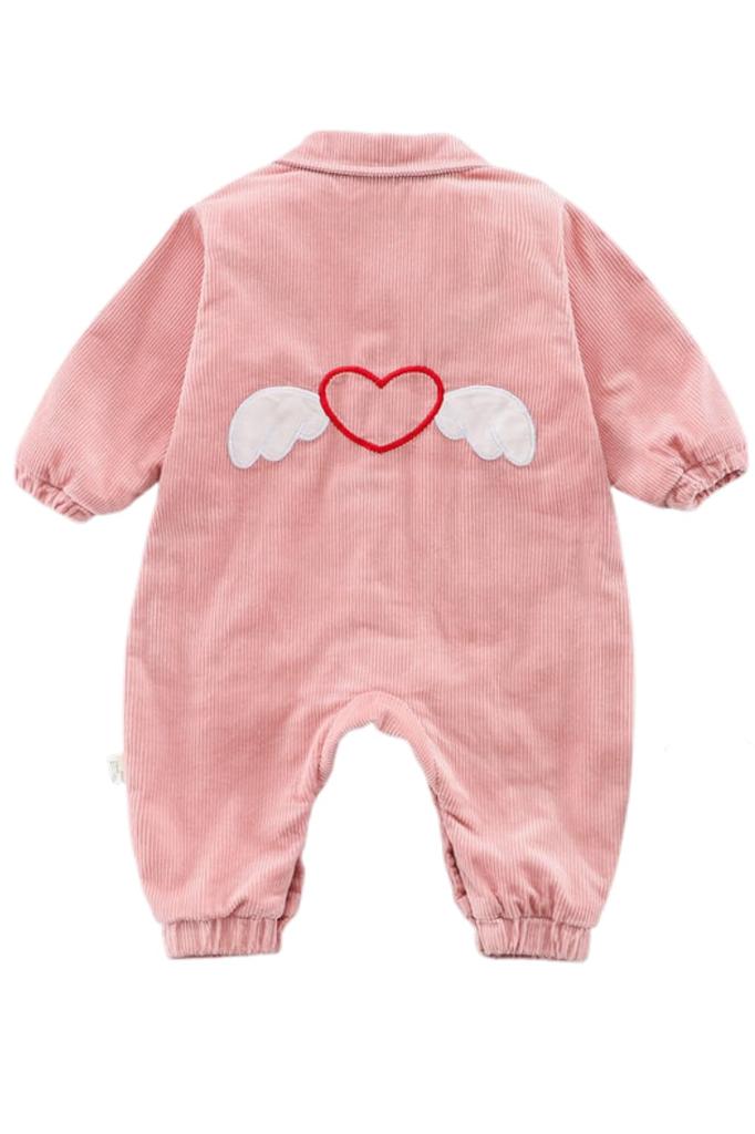Soft Corduroy Angel Pattern Romper Jumpsuit Korean Clothing Fashionable Infant Kids Baby Clothing 60cm 70cm 80cm 90cm [EnDast] Children's (66, Pink)