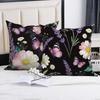 4Pcs Black Floral Butterfly Pillow Covers Polyester Linen Cushion Covers For Home Decor Vintage Botanical Flower Pillowcases