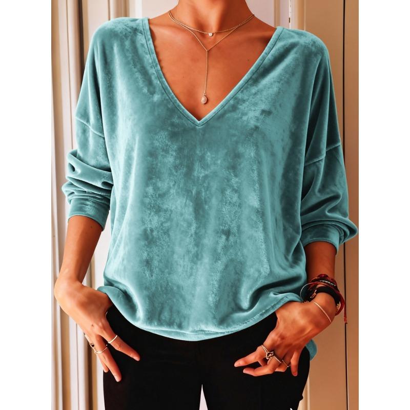 Blusas y Camisas Casuales de Moda para Mujer JPNTKY Estampado de Color Sólido Manga Larga Cuello en V