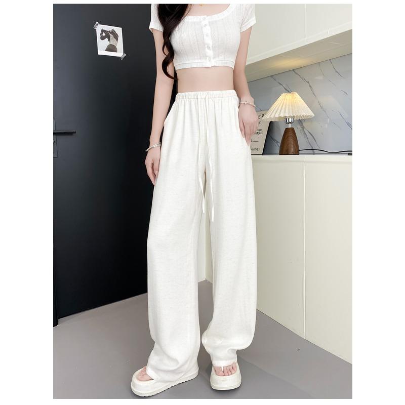 Women Linen Blend Wide Leg Pants High Waist Loose Summer Trousers