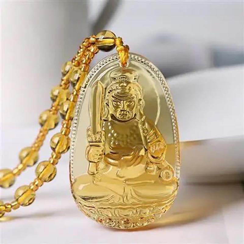 Yellow Crystal Necklace Long Sweater Chain Manjushri Pendant Amitabha Pendant Unisex Gift