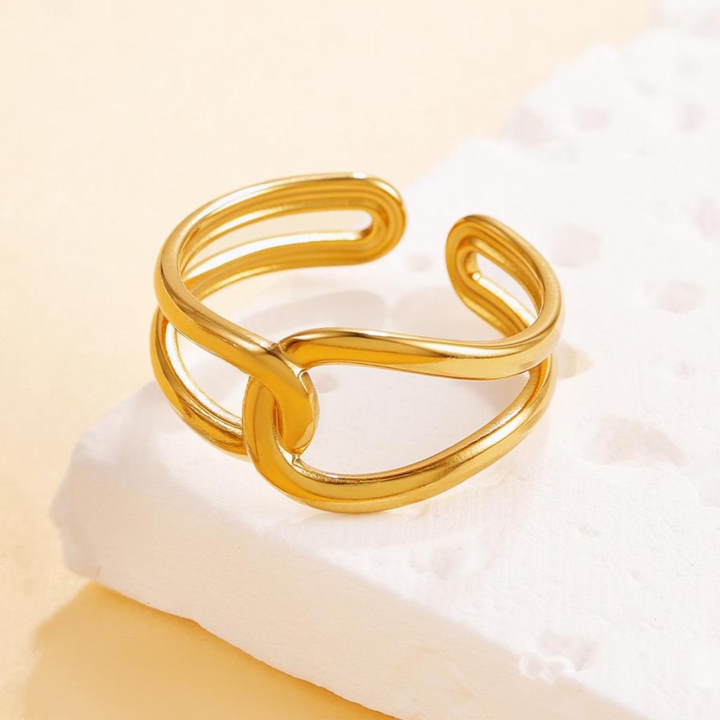 Versatile Simple Intersecting Lines Stainless Steel Ring with Oil Press Finish