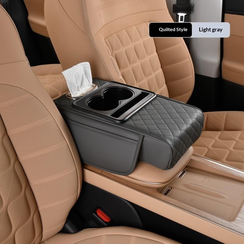 Car Armrest Storage Box, Car Center Console Organizer, Armrest Heightening Cushion With Cup Holder Armrest Storage Organizer Box A4