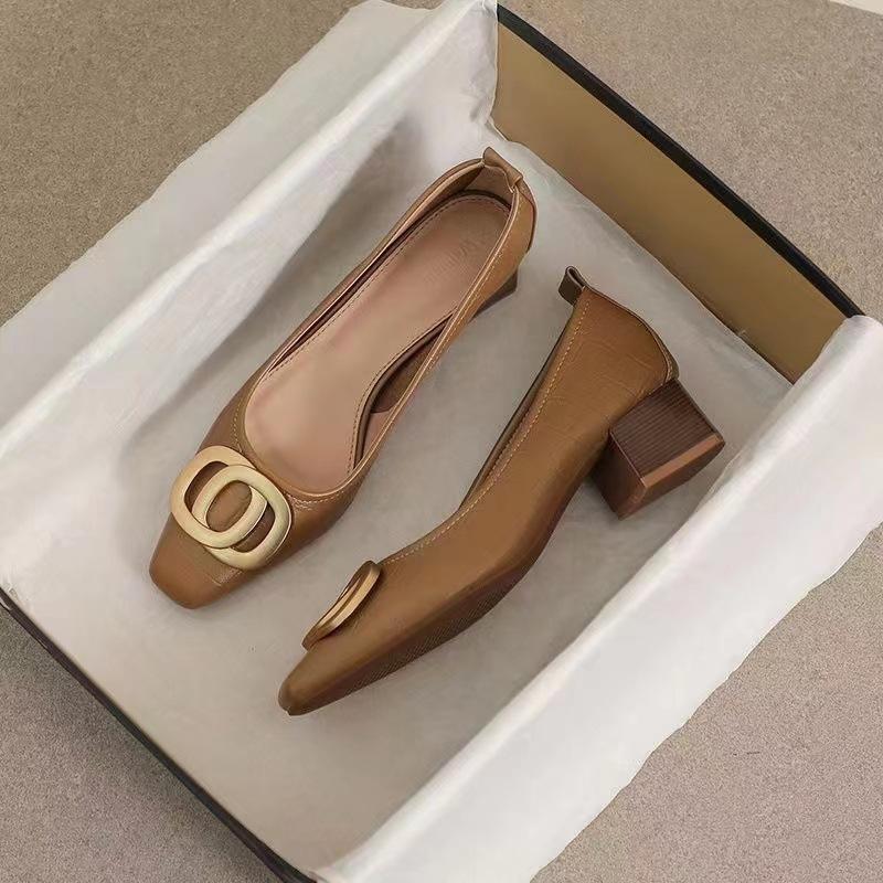 

Туфли на толстом каблуке женские новые весенне-осенние туфли-лодочки с неглубоким вырезом, вечерний стиль, туфли Дуду с острым носком на мягкой подошве 41 коричневый