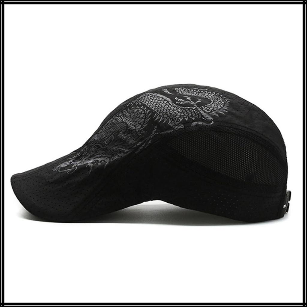 CA770 [White Fang] Hat, Dragon, Cool, Dragon, Brim, Cap, Casual, Stylish, Cool, Men's (Black)