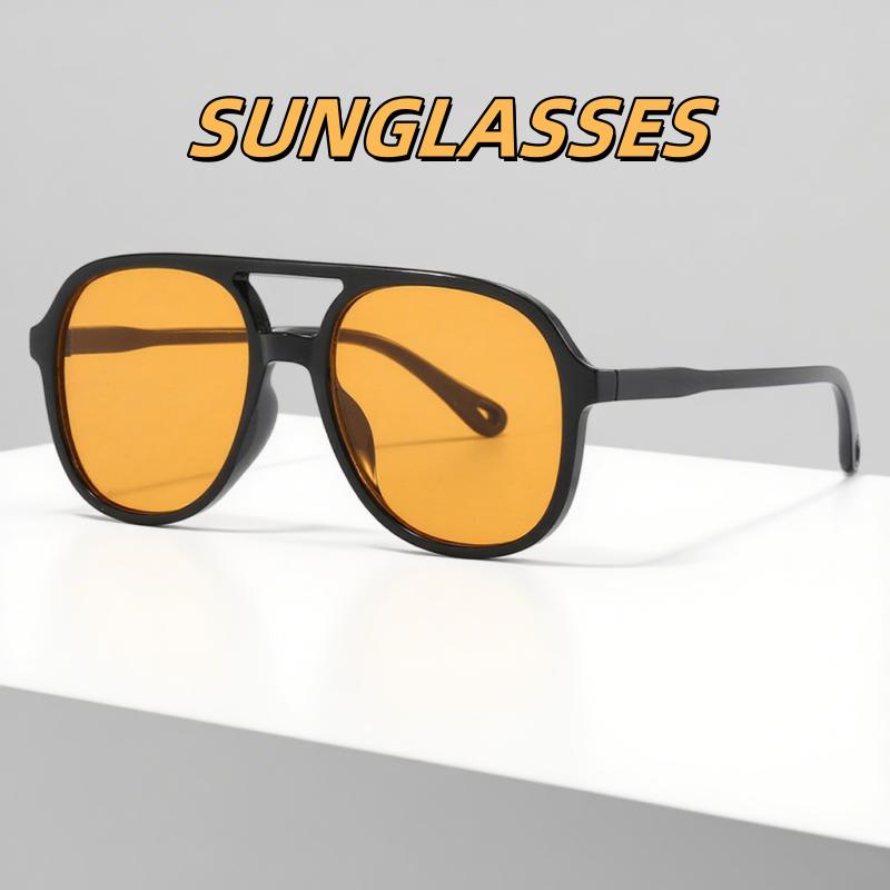 Fashionableable and Minimalist Double Beam Large Glass Frame Sunglasseses Men's Style and Women's Style Leisure Fishing Driving Use Blackout Glasses