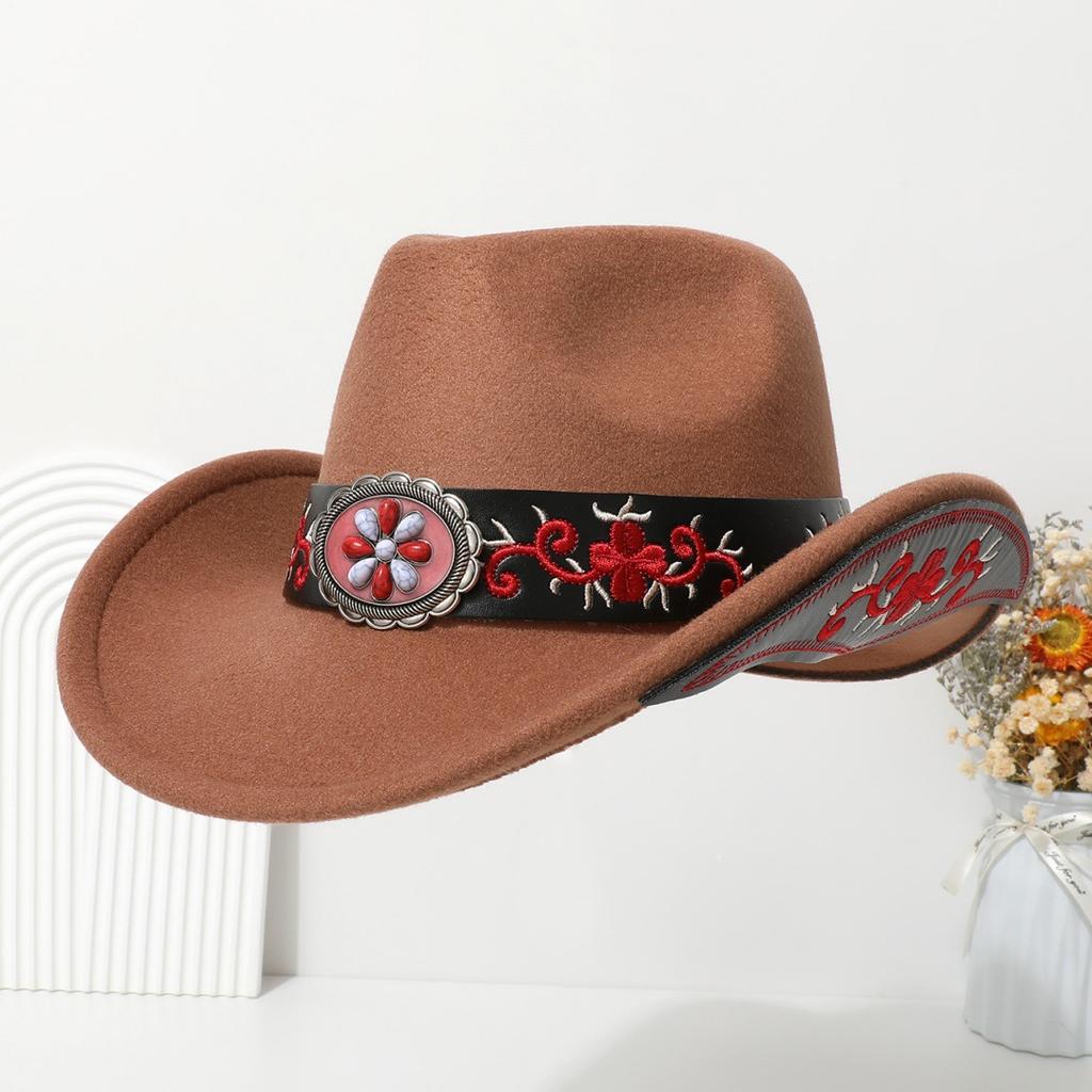 New jazz hat made of high-quality wool felt, decorated with gemstone belts, suitable for European and American parties, western cowboy hat