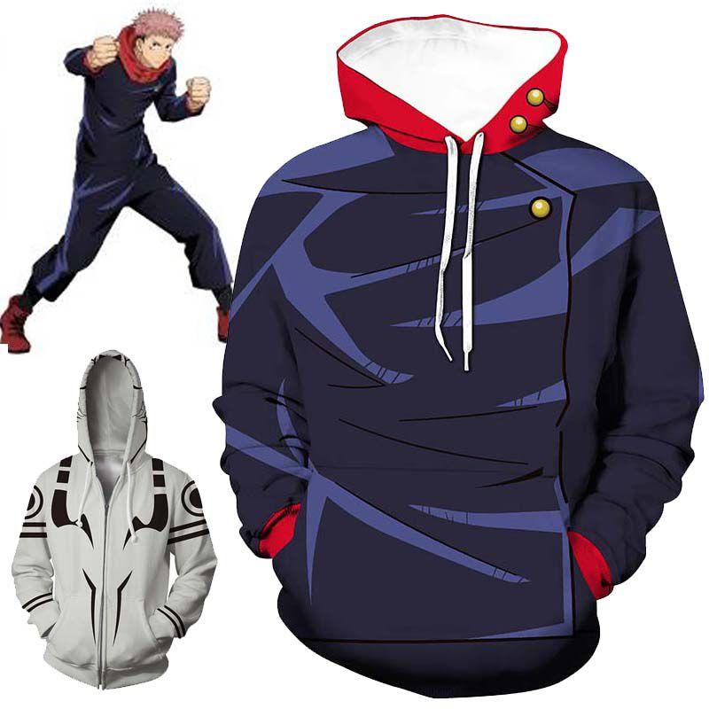 Men Jujutsu Anime Kaisen Hoodies Coat Pullover Sweatshirt Hooded Tops Jumper