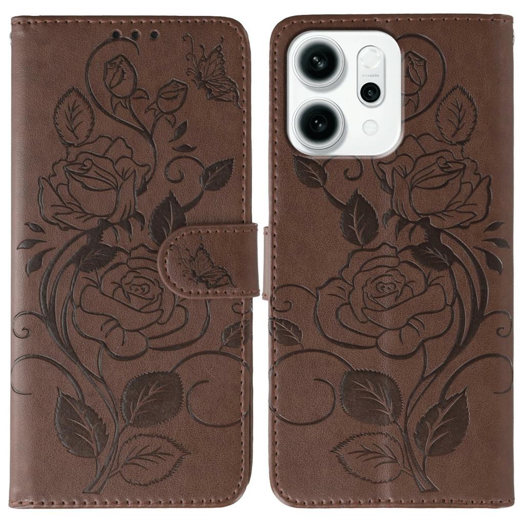 For Oppo Reno14 F 5G Case Wallet Stand Imprinted Rose Butterfly PU Leather Phone Cover