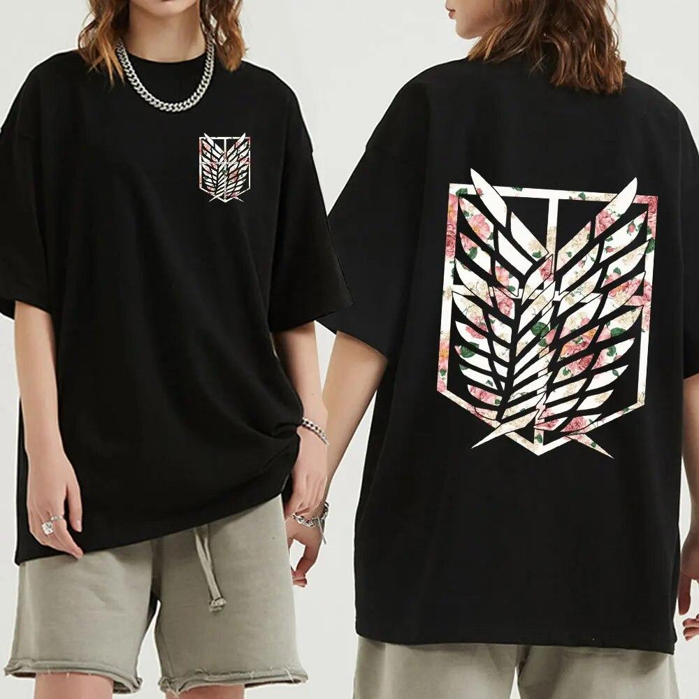 Tricou Anime Attack on Titan Ackerman Mikasa Eren Jaeger Tricou grafic cu logo Cherry Blossom Tricou unisex pentru femei Tricouri din bumbac
