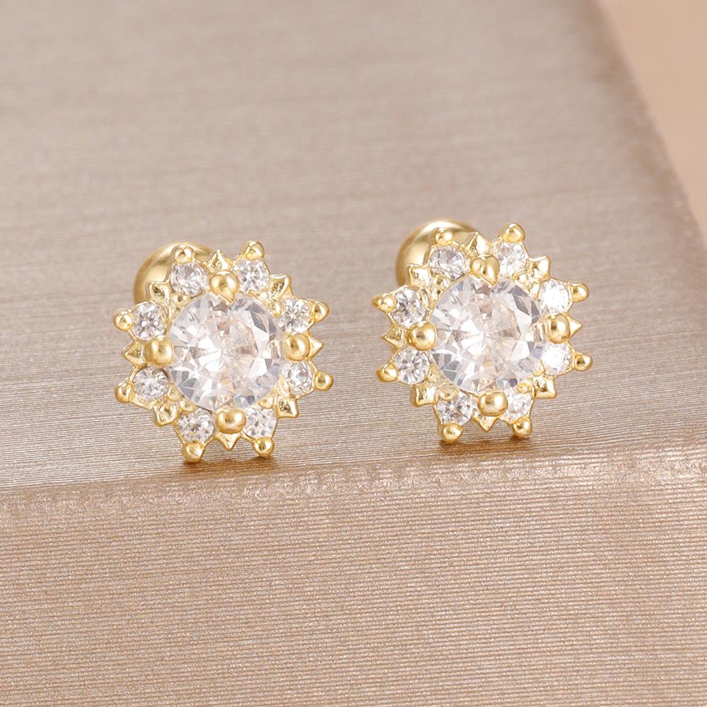 1Pair Exquisite Stainless Steel Zircon Flower Ear Stud Earrings For Women Tragus Small Cartilage Piercing Earring Korean Jewelry